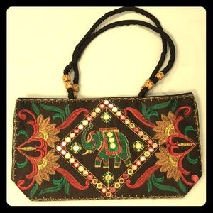Brown ethnic embroidered shoulder bag